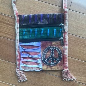Cute little boho hippie peace sign crossbody bag